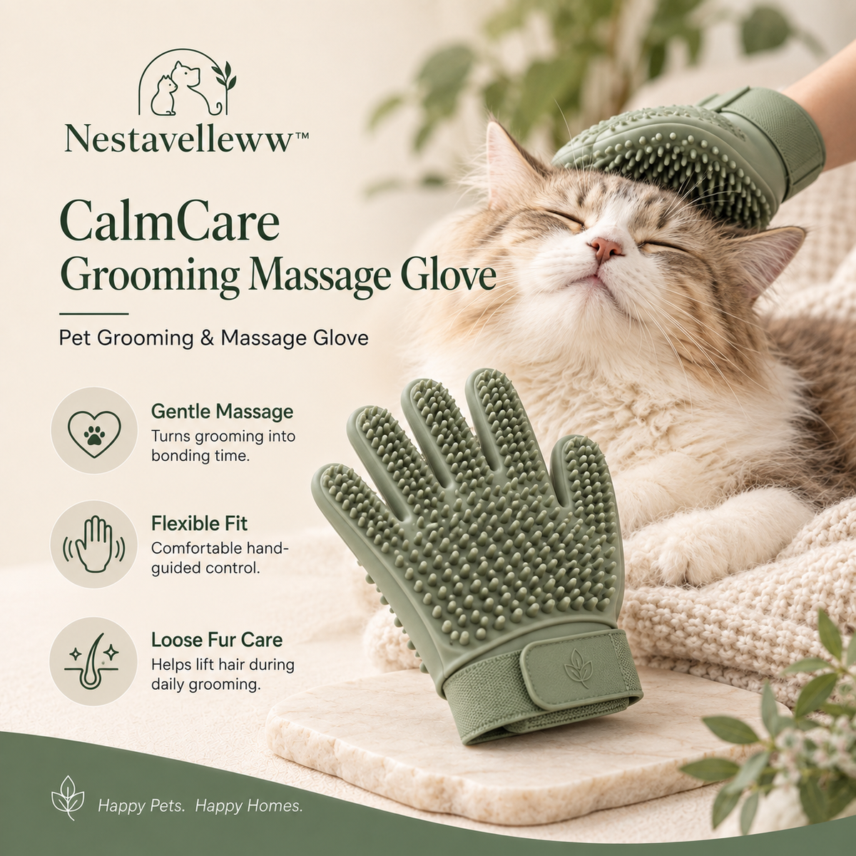 Nestavellew™ CalmCare Grooming Massage Glove