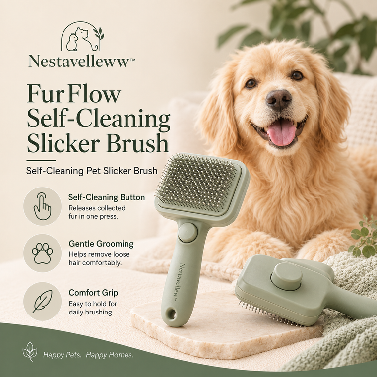 Nestavellew™ FurFlow Self-Cleaning Slicker Brush